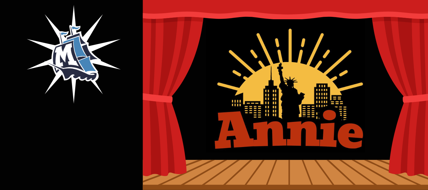 The image displays a graphic of Annie the musical