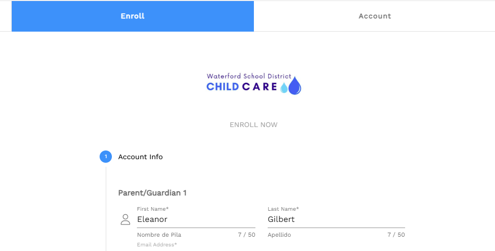 Picture of Top of Enrollment Form