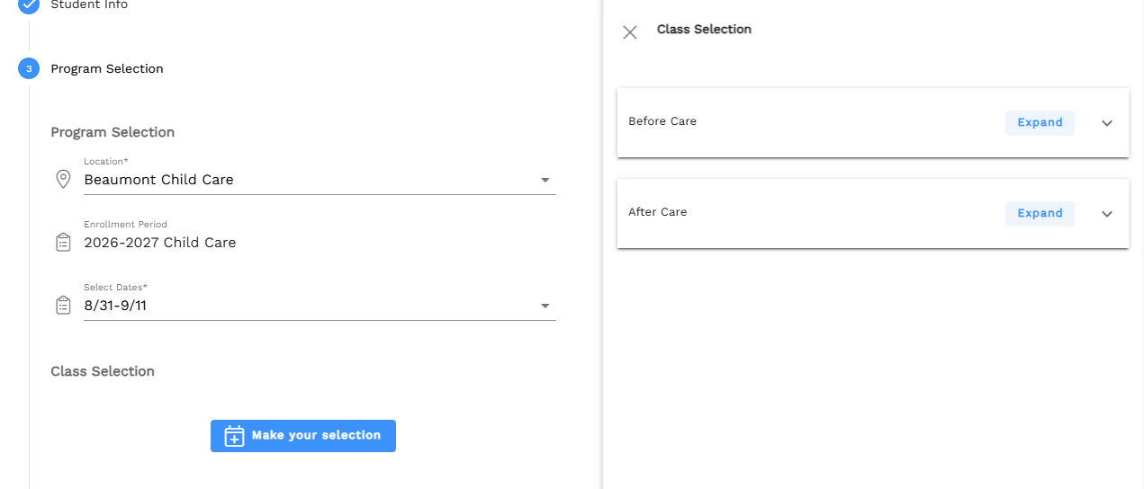 Schedule Selection Menu