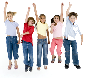 Kids jumping with arms up - Welcome to Food & Nutrition!